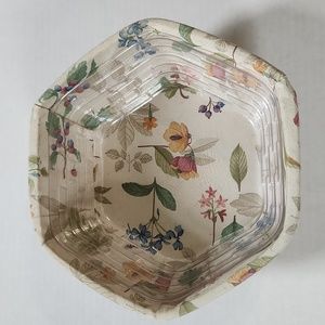 1998 Longaberger Hexagonal Basket With Flowered Liner and Plastic Insert